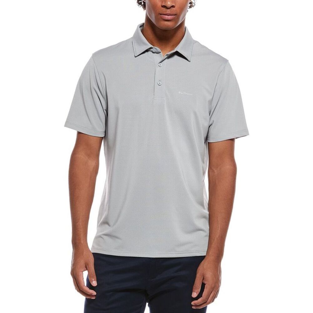 Ben Sherman Mens Dobby Jacquard Tech Pique Sport Fit Polo Shirt, Gray